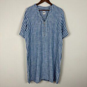 Anne Klein Shirt Dress 16 Blue White Stripe 1/4 Zip Front‎ Shift Short Sleeve